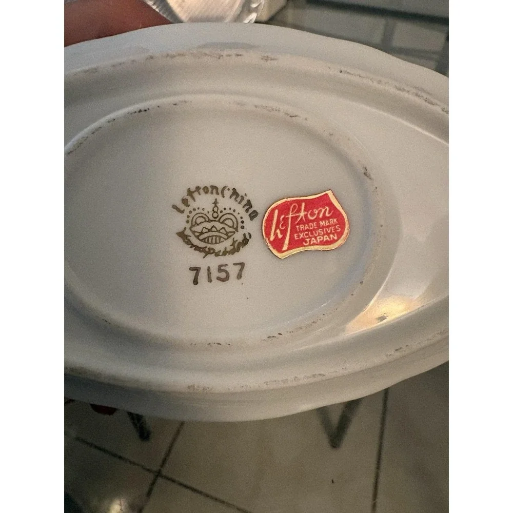 Vintage Lefton 7157 Mini Tureen Sauce Gravy Boat Attached Underplate Lid